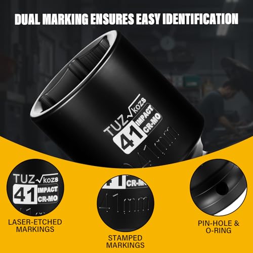 Image of 1 /2 Inch Drive 41mm Deep Metric Impact Socket,CR-MO,6 Point Radius Corner Design,Square Chamfered Opening,Axle Nut Impact Grade Socket for Easy Removal