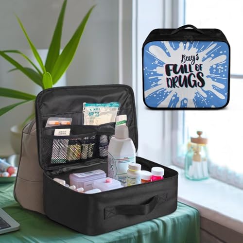 Image of Gomyblomy Blue First Aid Kit Bag Empty Emergency Kit Bags Full of Drugs Print Lightweight Storage Pouch for First Aid Supplies Organizer Travel Medicine Bag with Zippers and Handle