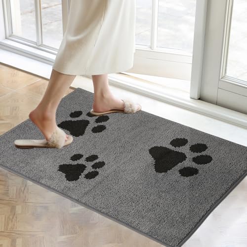 Mibao Türmatte Inenn 50 x 80 cm, Schmutzfangmatte für den Eingang und Hintertür, rutschfeste Fußmatten, maschinenwaschbar, weicher Haustierteppich für schlammige Schuhe und Pfoten, Grau
