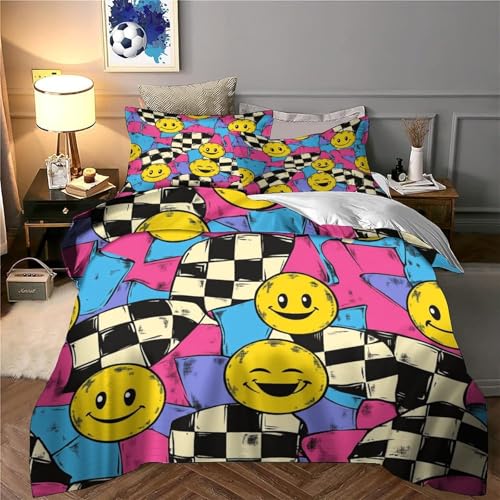 Housse de couette microfibre 200x200 lavable machine avec visages souriants 3D - 6