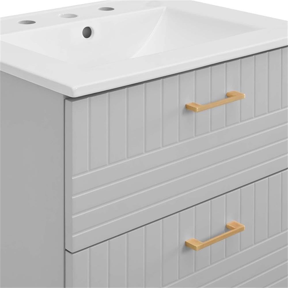 Modway Daybreak Bathroom Vanity, 24" with White Sink, Light Gray