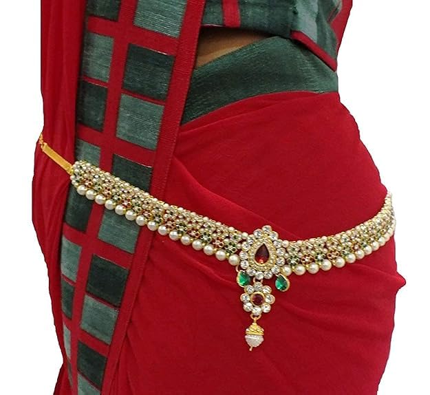 Handicraft Kottage Diamond And Pearl Inspired Waist Chain Traditional Belly Chain, Kamarband For Weddings Ethnic Waist Belt & Kardhani For Women, Girls 2