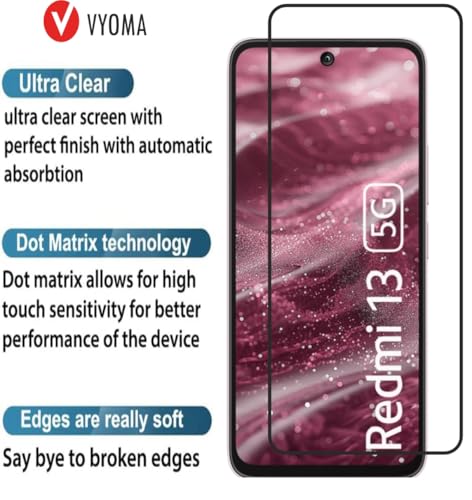 Image of VYOMA Military-Grade Gorilla Tempered Glass for Redmi 13 5G /Redmi 12 /Poco M6 Plus /Poco M6 Pro 5G (Black) Edge to Edge Screen Protectors, High Clarity, 9H Hardness, Scratch Resistant, Military-Grade, Shatterproof, Screen Guard with Easy Installation Kit