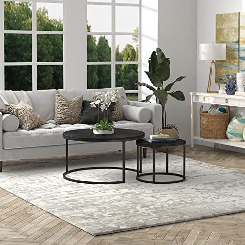 Watson Round Nested Coffee Table With Mdf Top In Blackened Bronze/Black Grain #TOP2