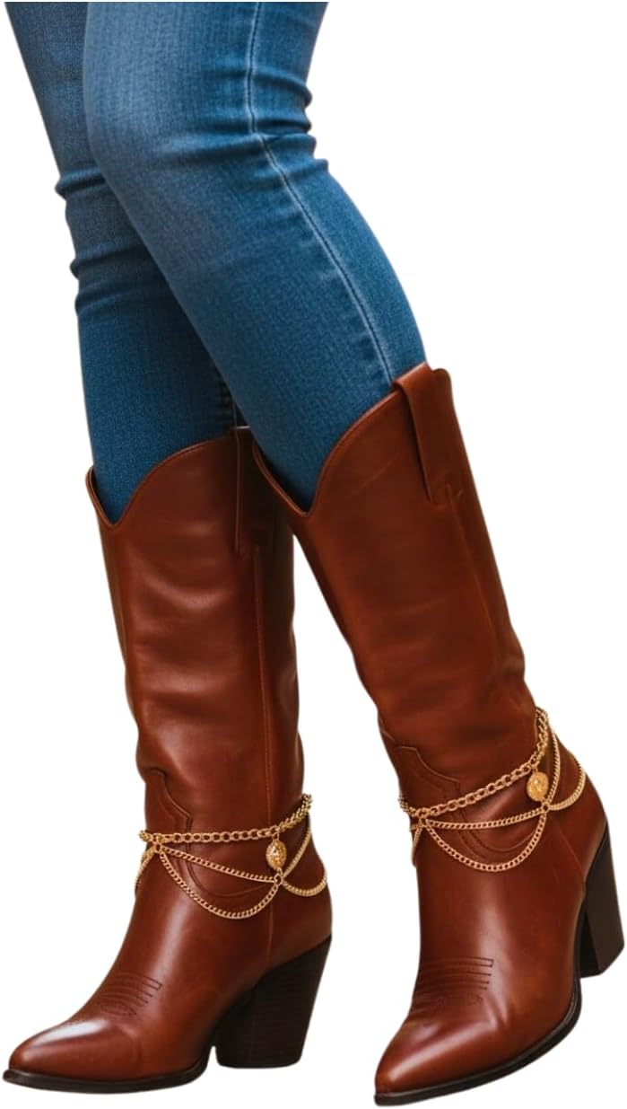 TrendyFashionJewelry Women Western Boot Chain Metal Bracelet Multi Strand Anklet Shoe Lion Head Charm Gold Color 2PCS SET BC123