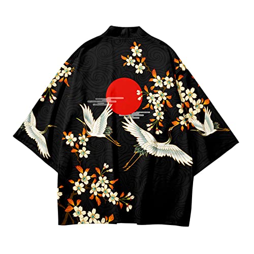 Doslavida Men's Japanese Kimono Jacket Set Stylish Open Front Coat With Shorts Chinese Style Printed Cardigan Suits #TOP2