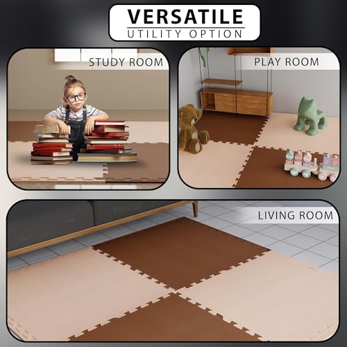 Image of EASYHOME Interlocking Mat - 12mm Thick | 60x60cm 9 Tiles (36 Sq Ft Area) for Kids | Soft & Protective Puzzle Mat for Baby Crawling, Playroom & Exercise