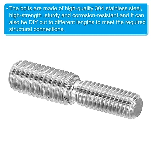 PATIKIL M8*M10*40 Doppelt-Endgewindebolzen, 5er Pack 304 Edelstahl Stangenbolzen Gewinde Reduzieradapter für Möbelbeschläge, 41mm lang