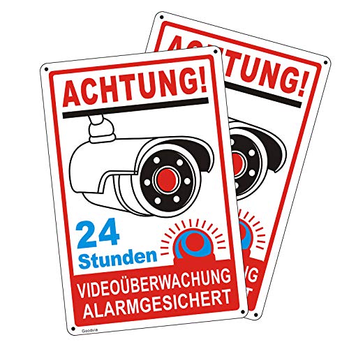 Acuxiaza Videoüberwachung Schilder 2 Stück - Reflektierende Alu-Schilder 20x30 Cm Für Innen/außen