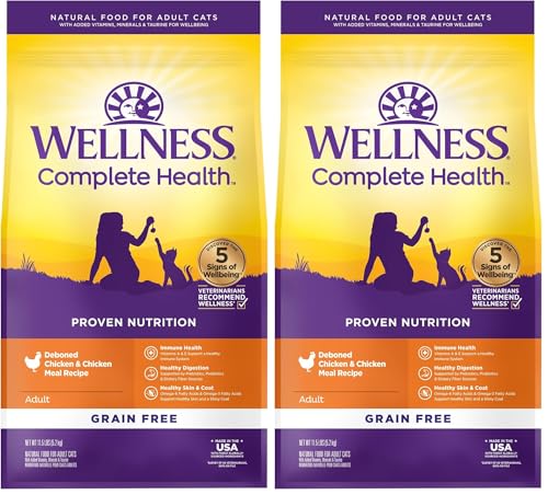 Image of Wellness Natural Pet Food Complete Health Natural Grain Free Deboned Chicken & Chicken Meal Dry Cat Food, 11.5 Pound Bag (Pack of 2)
