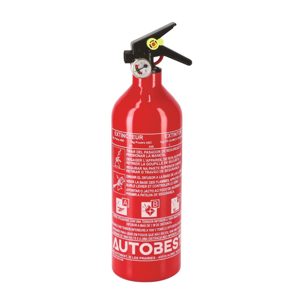 Autobest Extincteur 1kg à poudre classe ABC avec manomètre
