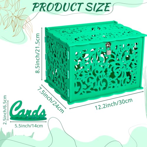 Image of OurWarm Green Wedding Card Box with Lock, Elegant PVC Gift Card Box for Party for Wedding Reception Decorations, Versatile Honeymoon Fund Boxes for Bridal and Baby Shower Events