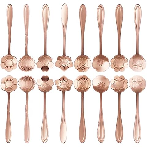 16 Pcs Teaspoon Tea Spoons, ESRISE Stainless Steel Coffee Dessert Spoon, Cute Demitasse Spoon for Stirring Drink Milkshake (Rose Gold) Cover
