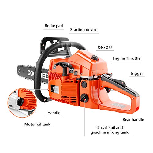 COOCHEER 62CC 2 Stroke Gas Powered Chainsaws, 20