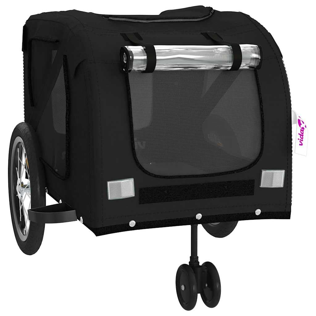 Mangloder Fahrradanhänger Hunde Schwarz aus Oxford-Gewebe und Eisen, klappbar mit PVC-Dach, 121 x 63 x 65 cm, 45 kg Traglast, für Transport Reise Spaziergang und Outdoor