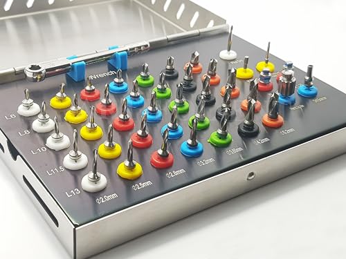 Generic Implant Drills Kit 42 Pcs Conical Surgical Drill Set with Torque Wrench Ratechet Driver Dental Tool, OS1045