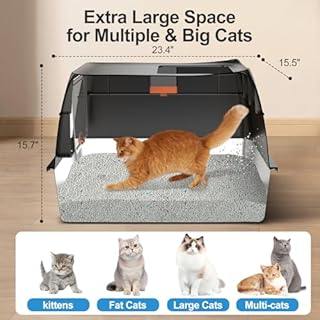 Stainless Steel Litter Box with Lid,Front Entry Top Exit Kitty LitterBox,Extra Large Enclosed Metal Cat Box with Litter Scoop & Litter Mat-Black