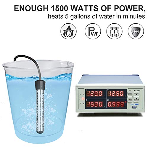Immersion Heater, GESAIL 1500W Submersible Immersion Water Heater with Full 304 Stainless-steel Guard and Digital LCD Thermometer, Bucket Heater Heats 5 Gallons of Water in Mimutes - Black - Thumbnail 4
