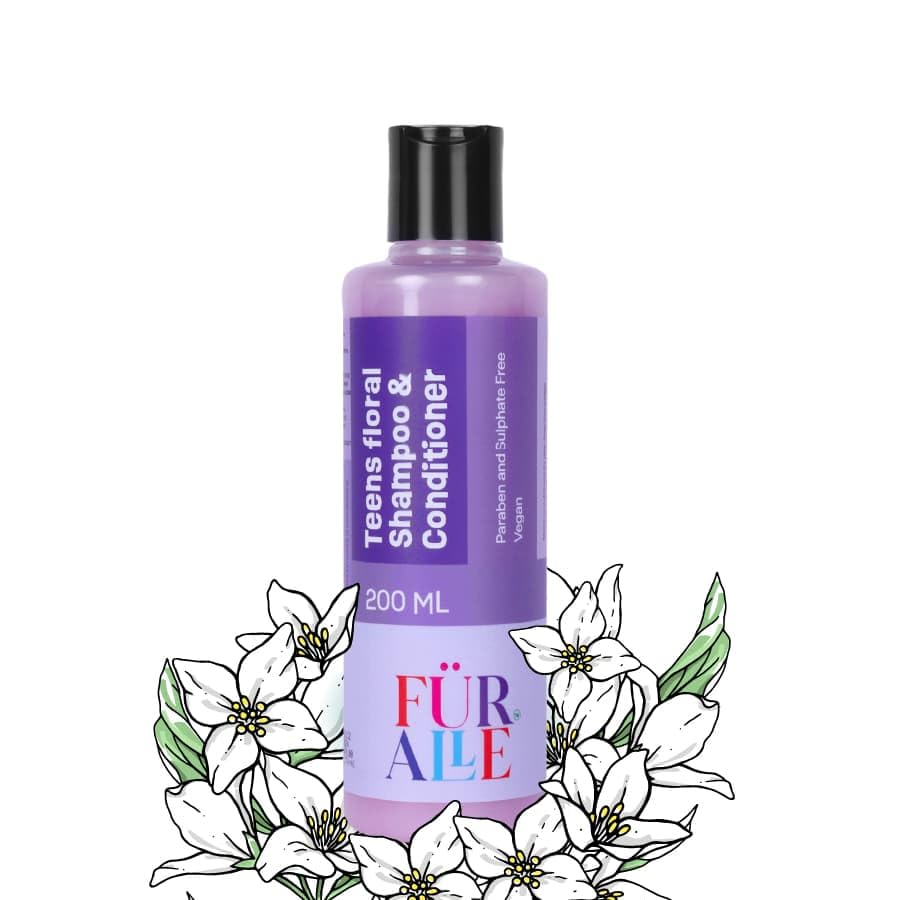FurAlle Teens Floral Shampoo & Conditioner For Kids | Infused with Jasmine Flower, Onion Extract, Lotus Water & Lavender Oil | Gentle, Nourishing Hair Care for Boys & Girls | 2-in-1 Hair Care | 200ml