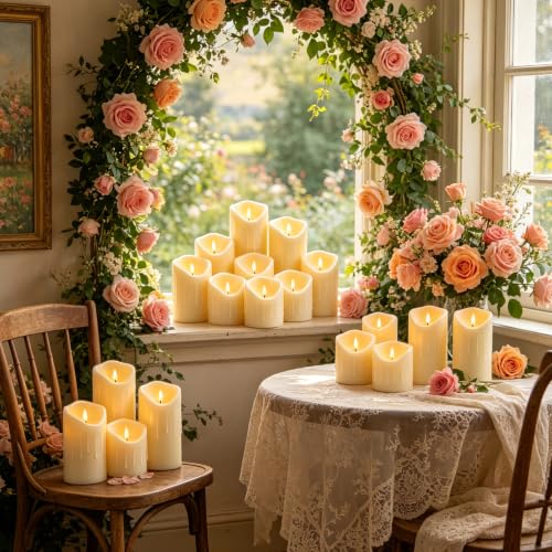 Image of Nimiko Flameless Candles with Remote, Battery Operated Flickering Flameless Candles, LED Candles with Timer 2 /4 /6 /8H, Realistic Drop Wax flameless Candle Set of 9 (D3 x H 3 inch 4 inch 5 inch 6 inch 7 inch) (Ivory)