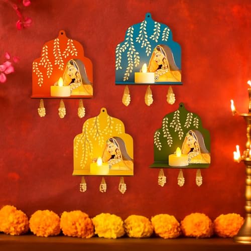 CraftVatika Diwali Decoration Items LED Jharokha Diya Set of 4, D...
