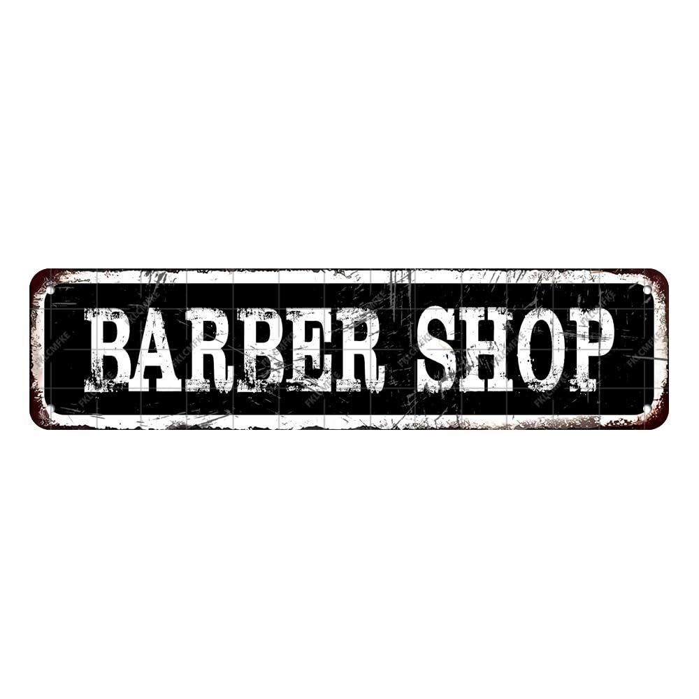 peiyeety Vintage Metal Tin Sign Barber Shop Retro Street Sign, Rustic Wall Decor for Home, Salon, Man Cave, Garage, Kitchen, Office, Farmhouse, Patio, Garden, Porch, 4 * 16 inch