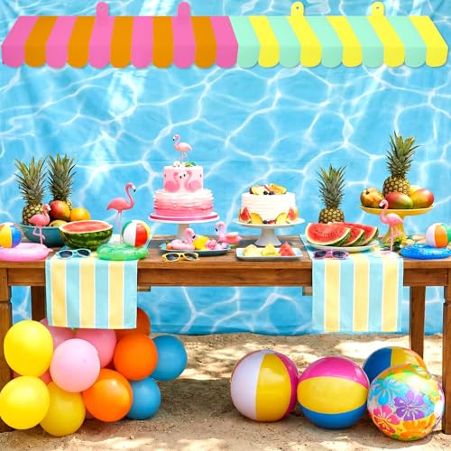 Image of Boao 4 Pack Circus Awning Decoration, Striped Style, Bright Color | 3D Cardboard Paper Awning, Circus Carnival Theme, Back to School Wall Window Classroom Decorations