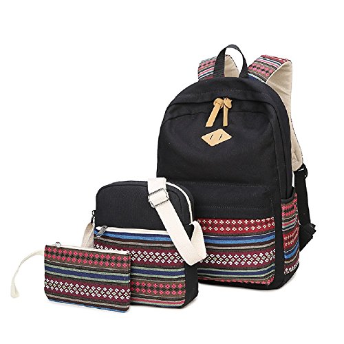 Sac à Dos Scolaire, 3 en 1 Cartable de Loisir en Toile Sac à Dos + Sac à Main + Sac Bandoulière pour l’Adolescent, l’Étudiant et Idéal pour l'École, Les Loisirs, Le Voyage, la randonnée etc. (Tribal)