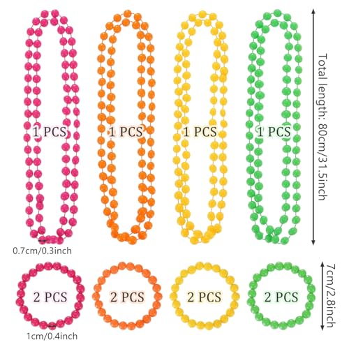 SYEYCW 12 Piezas 80s Women's Carnival Accessories, Conjunto de Joyas Retro con Cuentas, Collares y Pulseras de Colores, para Fiestas Temáticas UV, Carnaval, Festivales, Raves y Eventos de Disfraces - imagen 2