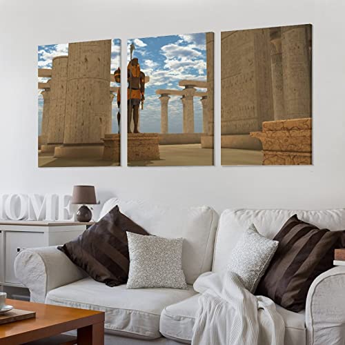 God Horus Statue Ancient Egyptian Art Posters Falcon Bird Head Canvas Wall Painting 3 Panels Print Wall Art Paintings Canvas Wall Decor Home Decor Living Room Decor Aesthetic 24X36Inch(60X90Cm) Fram #TOP2
