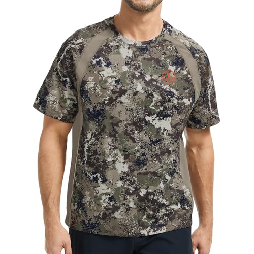 BASSDASH Men's Camo Shirt UPF 50+ Wrinkle-Free Breathable Short Sleeve UV Protection T-Shirt for Hunting Hiking SR02M