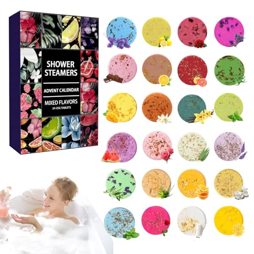 Vaporizzatori per doccia Aromaterapia - Set regalo Calendario 'Avvento 2025, Docce con oli essenziali naturali | Bombe da doccia, regali per riempire le calze di Natale