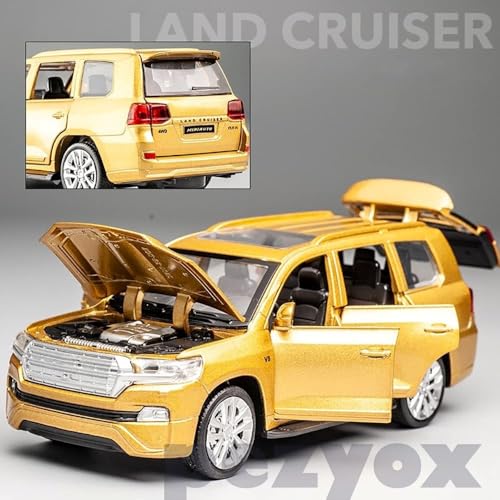 Image of Metal Pull Back Diecast Car 1:32 Land Cruiser Pull Back Car Model with Sound Light Boys Gifts Toys for Kids (Golden)