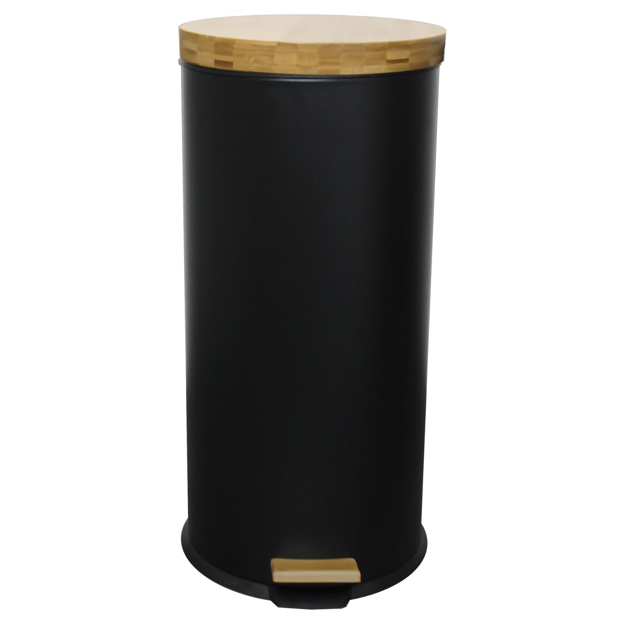 Poubelle bois de cuisine à pédale 30L Naturel FOREST Noir en acier Inox couvercle en bambou avec seau
