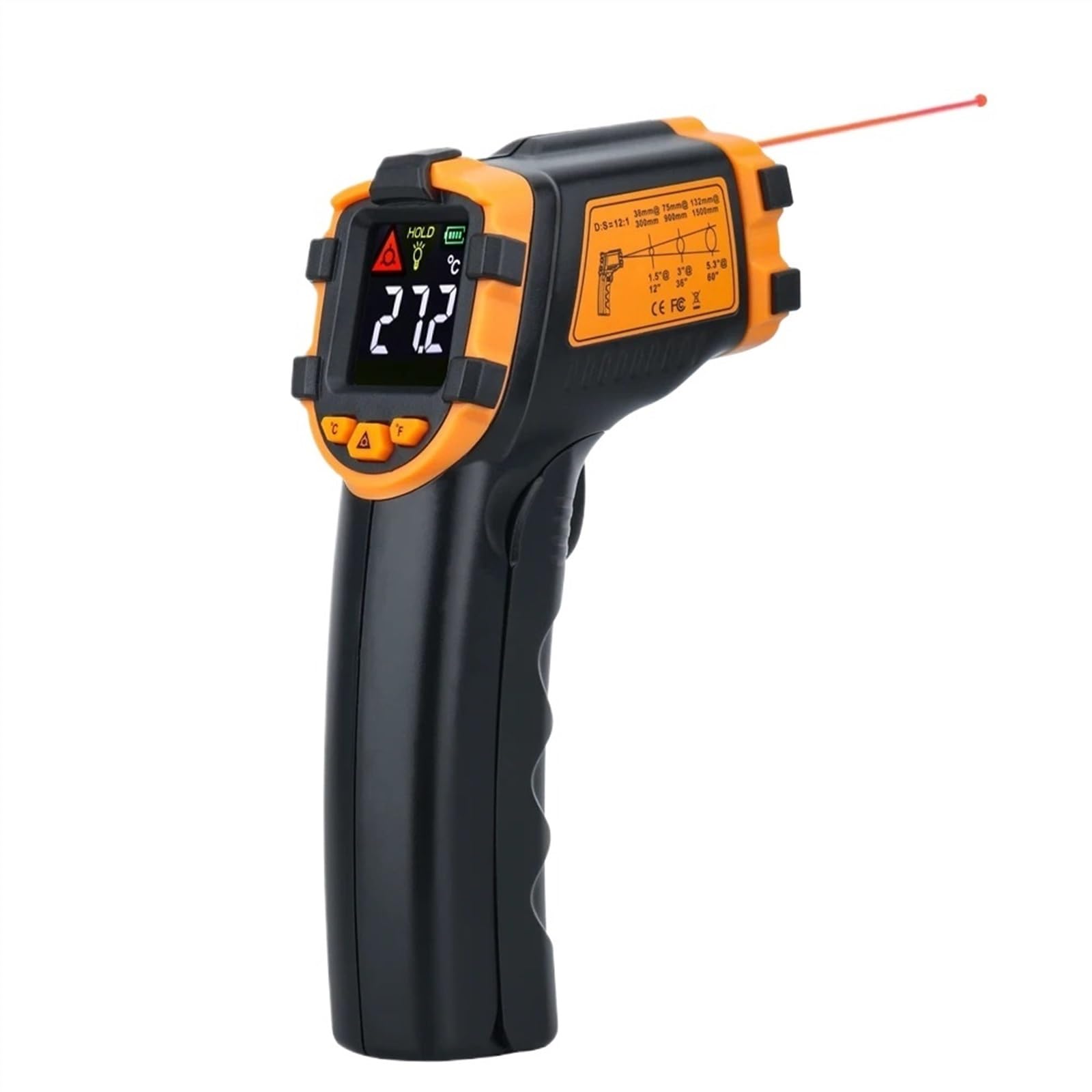 Termómetro infrarrojo Digital, medidor de temperatura láser, pirómetro sin contacto, higrómetro, termómetro IR, alarma de luz LCD a Color (Color : ST490)