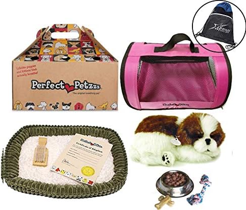 Perfect Petzzz Shih Tzu Plush Pink Tote Plush Breathing Pet Dog Food, Treats Chew Toy Myriads Drawstring Bag