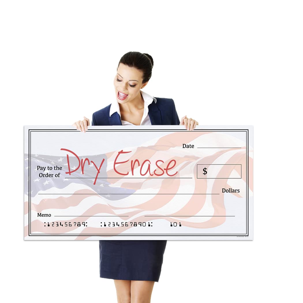 Giant Fake Dry Erase Check for Endowment Award - 16" x 32" - Large Novelty Presentation Checks Plaque - Blank Big Reward Prize Spin Wheel Donation - Raffle Fundraising Winners Celebration