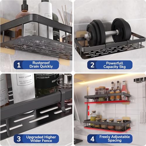 Image of 2-Pack Multipurpose Bathroom Organiser Without Drill Shelf Rack Wall Mounted for Space Saving Bathroom Organizer Shelf, Punch Free /No-Drill Wall Shelves, Wall Stand (Black, Pack of 2)