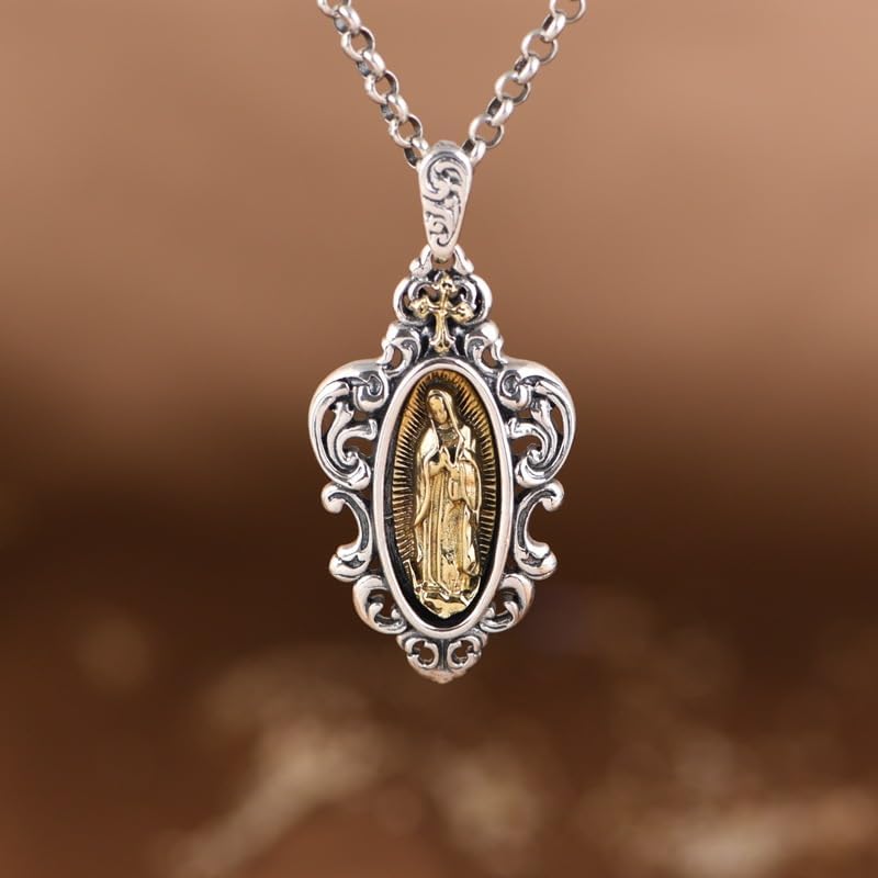 Miniatura 2 de Virgen de Guadalupe - Colgante de plata de ley 925 de dos tonos, colgante milagroso de Virgen María, colgante de Nuestra Señora de Guadalupe para