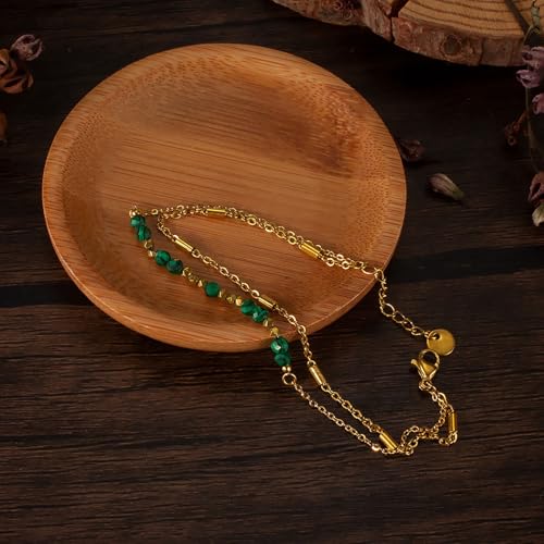 Fashion 18K Gold Plated Natural Stone Bracelet Stainless Steel Double Layer Adjustable Link Chain Bracelet4