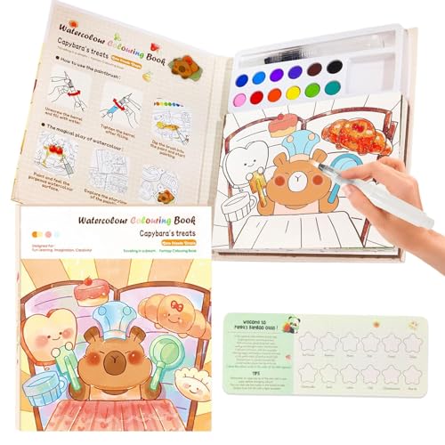 Image of MASTANO Watercolor Painting and Doodle Set for Kids - DIY Graffiti Coloring Note-Book Magic Books with Pigments and Paper, Suitable for Kindergarten and Kids Art Projects with Color (Capybara)