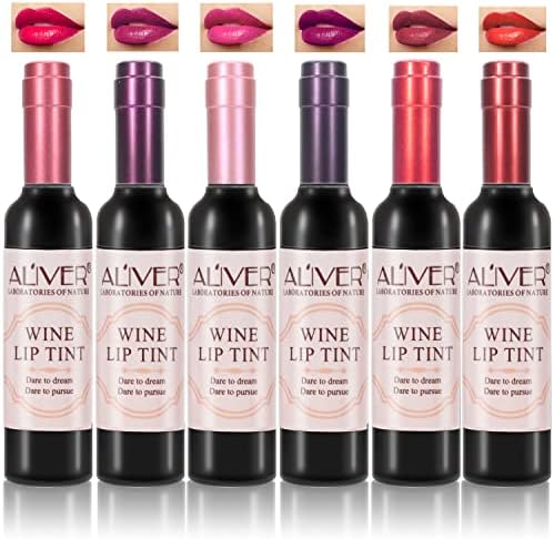 6 Colori Rossetto Matt, Rossetti Lunga Durata, Rossetto Bottiglia Vino, Vellutati Liquido Rossetti Matt Impermeabile, Wine Lip Tint