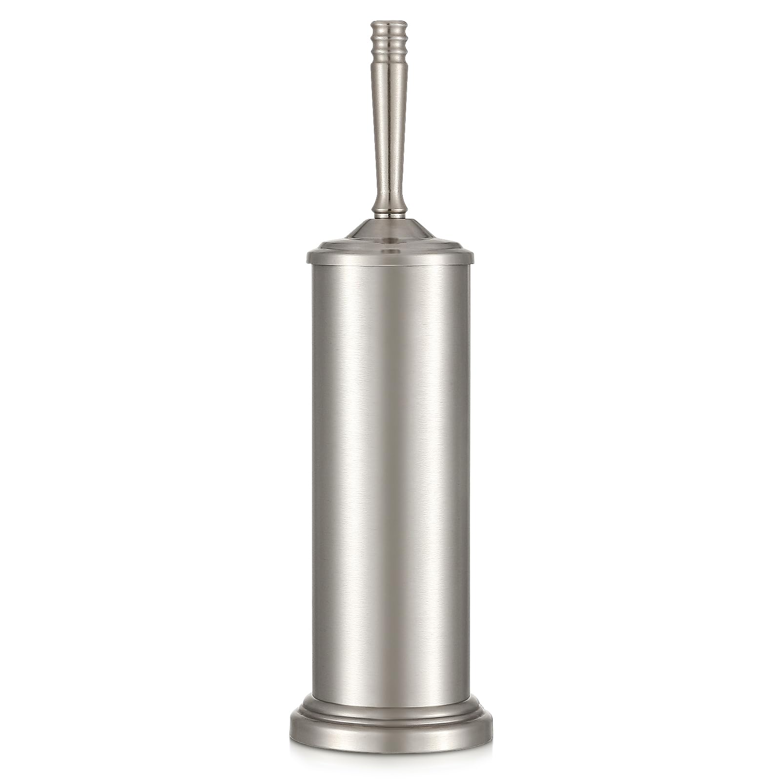 Escobilla de inodoro y soporte de acero inoxidable de níquel satinado, cepillo de inodoro con mango largo para baño, cepillos de inodoro, ahorro de espacio, cepillo cubierto, duradero, limpieza