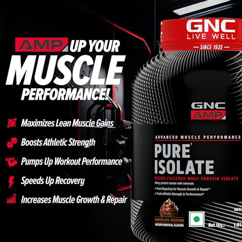 Image of GNC Amp Pure Isolate Low Carb|Boosts Athletic Performance|Builds Lean Muscles|Speeds Up Recovery|Increases Strength|25 G Protein|6 G Bcaa|Chocolate Frosting|4 Lbs,Whey,60 Servings