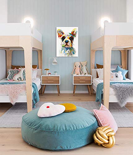 B Blingbling French Bulldog Canvas Wall Art, Modern Cute Colorful Puppy Poster Dog Art Pictures Wall Decor For Kids Bedroom Nursery Decoration Framed And Ready To Hang 12X16 Inch #TOP2