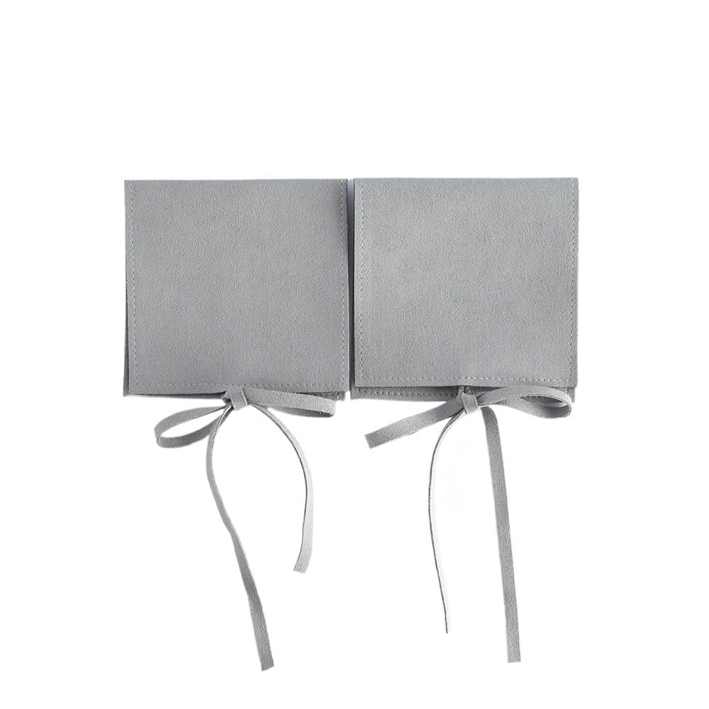 Doxicey Jewelry Package Bags 5pcs 6×6cm Jewelery Gift Bag Microfiber Jewellry Pouch with Ribbon Envelope Packaging Organizer for Necklace Bracelet Earring Ring(GRAY)