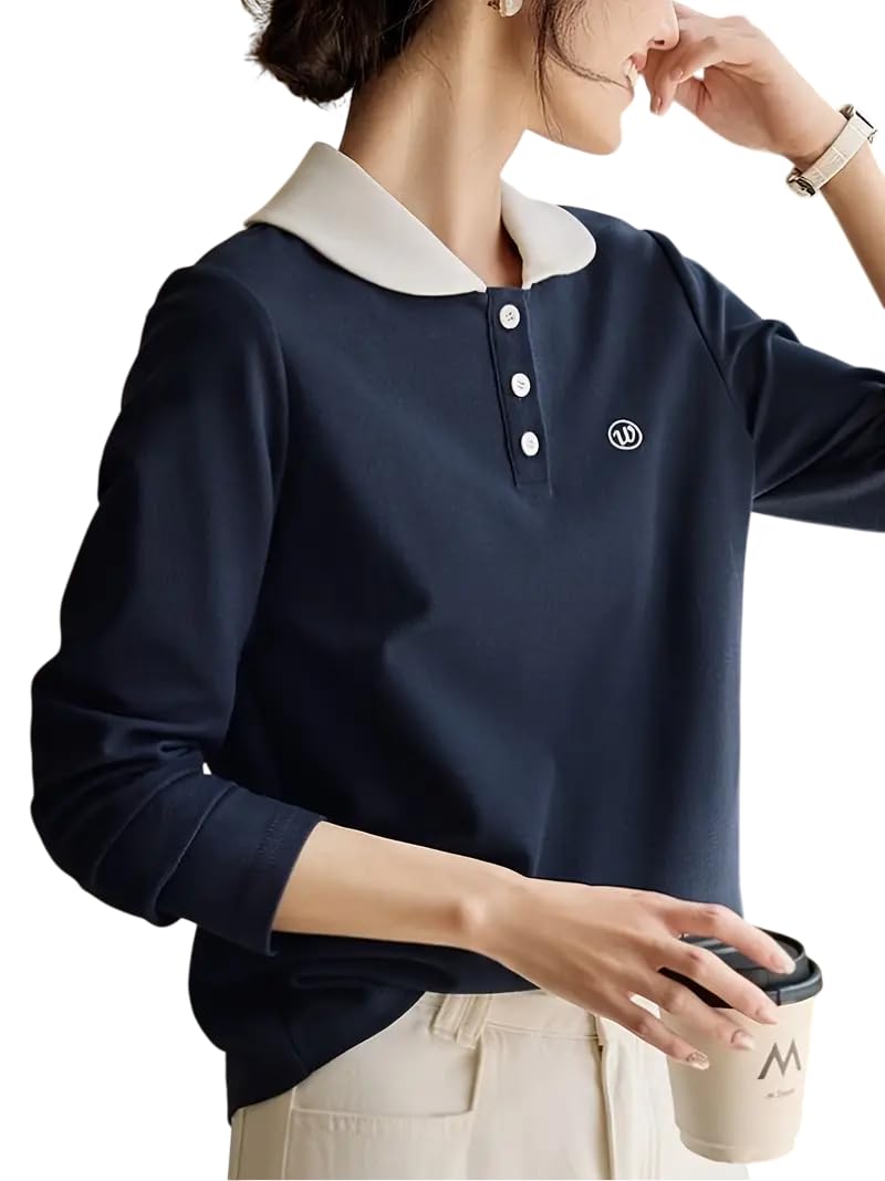 fery london Women’s Matty Fabric Polo T-Shirt | Full Sleeve Casual T-Shirt | Soft Comfortable Korean Style Trendy Top for Women Officewear-picture-19