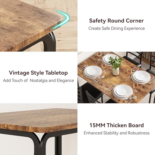 GAOMON 5-Piece Dining Table Set, Sturdy Wooden Square Table and Chair Breakfast Table Set for 4 Person,for Home or Commercial Dining Room,Vintage Brown