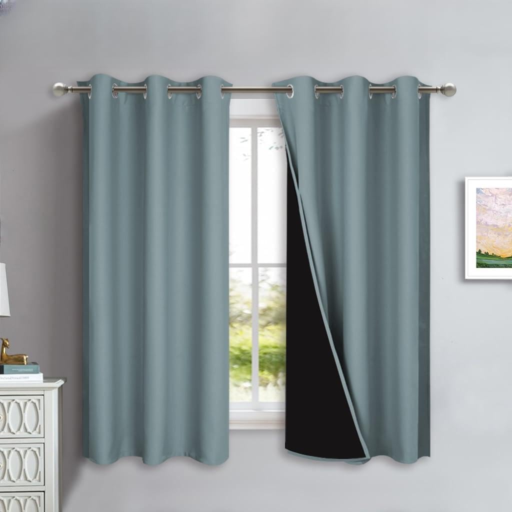 NICETOWN 100% Blackout Lined Curtains, Stormy Sea, 1 Pair, 42" Width x 63" Length Each Panel, 2 Thick Layers Completely Blackout Window Treatment Panels Thermal Insulated Drapes for Kitchen Stormy Sea 42"W x 63"L (Pack of 2)