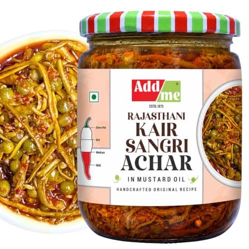 Image of Add me Rajasthani Ker Sangri Pickle In Mustard Oil 500gm | Homemade Tasty Flavour | Natural & Chemical-free Ingredients | Fresh Panchkuta Kair Sangri Pickle in Glass Jar